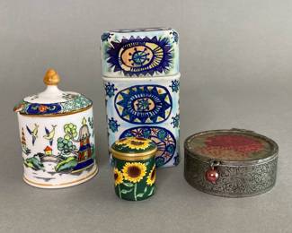 Group Of Four Miniature Trinket Boxes: Halcyon Days, Limoges, Staffordshire