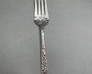 Sterling Silver Serving Fork With Repousse Decoration