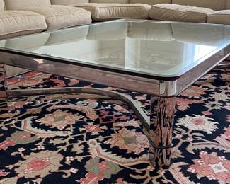Mid Century Style Lorin Marsh "Andre" Polished Steel And Glass Cocktail Table