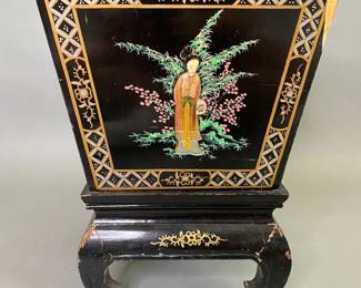 Chinese Wood Planter On Stand With Applied And Painted Decoration
