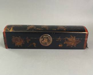 Chinese Ebonized And Gold Paint Decorated Scroll Box