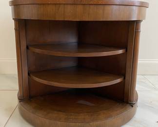 Baker Furniture Burl Walnut Lazy Susan Drum Side Table