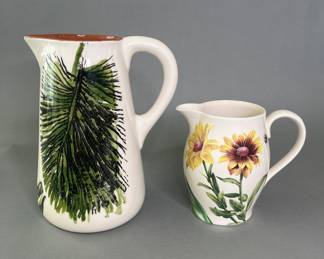 Two Pitchers: One Stoneware Spode Floral Haven, One Made In Portugal