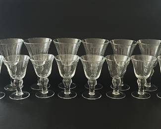 Set Of Blown Glass Bubble Design Clear Water And Wine Goblets For Eight
