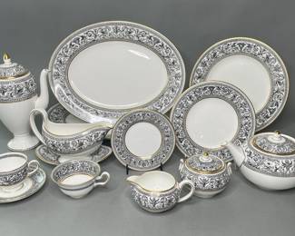 97 Piece Set Of Wedgwood Florentine Black Bone China Dinner (Service For 18)