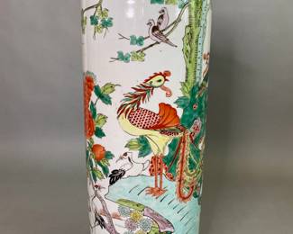 Chinese Export Famille Verte Style Porcelain Umbrella Stand