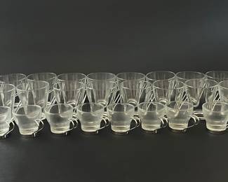 Set Of Vintage 1970s Vitrosax Italy Glass And Stainless Steel Cappuccino And Espresso Cups