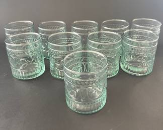 Set Of 10 Pressed Glass Double Old Fashioned Glasses