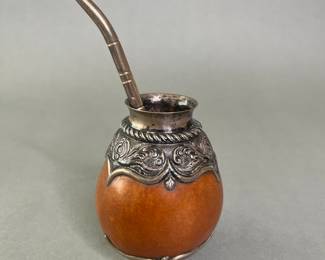 925 Silver Mounted Gourd Mate Cup And Bombilla Straw