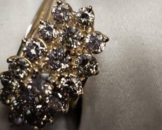 Champagne diamond waterfall cocktail ring..14 kt.. we have certs for this