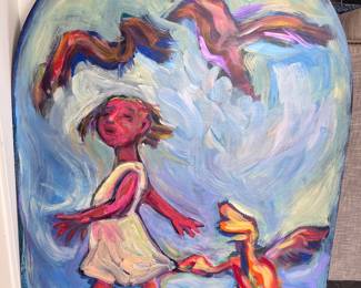 Girl on Beach Painting on Panel - loving this brushstroke technique