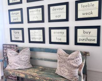 Weathered Bench with Pillows