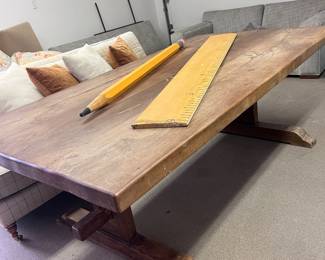 American Heavy Oak Trestle Table - Antique! BEYOND HEAVY so bring some hardcore workout dudes to move it!