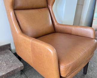 We have 2 of these fantastic leather wing back chairs in Mocha from West Elm! Ottoman to match - see other pics
