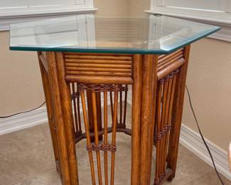 #38 - $60 Rattan glass top table 26x24