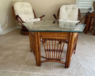 #39 - $100 - Rattan Glass Top Coffee table 34x17