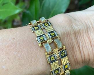 $32 - Cool enamel & niello work Continental bracelet. 8"