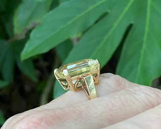 #69 - $400- 14kt Yellow gold emerald cut citrine sz 5