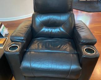 #2 -$280 EACH Chairs leather black automatic recliners 37Wx36Dx42T