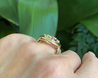 #63 - $400 - Multi - color ring, peridot, amethyst , blue topaz - size 6 -