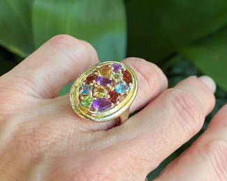 #63 - $400 - Multi - color ring, peridot, amethyst , blue topaz - size 6 -