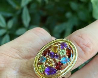 #63 - $400 - Multi - color ring, peridot, amethyst , blue topaz - size 6 -