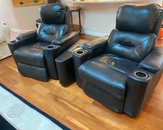#2 -$280 EACH Chairs leather black automatic recliners 37Wx36Dx42T