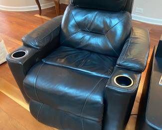 #2 -$280 EACH Chairs leather black automatic recliners 37Wx36Dx42T