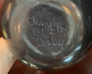 #41 - $100. New Mexico black pottery 6x9 signed Gilberto Olivas (b.1958) - lots of damages