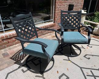 #63 - $150 Blue pillows and black aluminium chairs