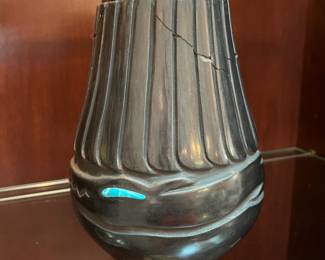 #41 - $100 New Mexico black pottery 6x9 signed Gilberto Olivas (b.1958) - lots of damages