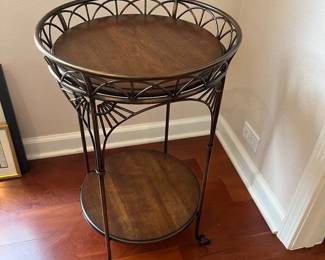 $58 - Iron and wood round side table