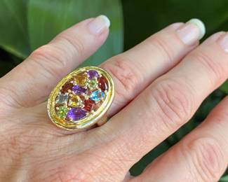 #63 - $400 - Multi - color ring, peridot, amethyst , blue topaz - size 6 -