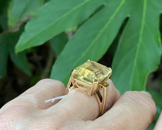 #69 - $400- 14kt Yellow gold emerald cut citrine sz 5