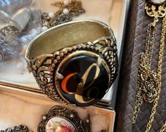 Large cuff vintage with porcelain painted C