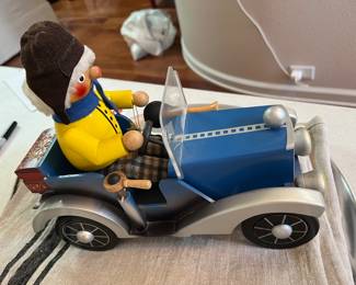 #25 - $58 German Steinbach handcrafted painted man in car 12x9 - music box - working - tiny chip on on dashboard