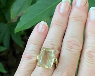 #69 - $400- 14kt Yellow gold emerald cut citrine sz 5