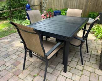 #61 - $300 Rectangular adjustble metal table & 4 chairs 62Wx38Dx30T