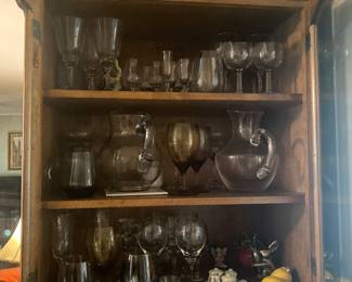 Glassware inside the kitchen console