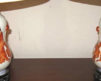 Liv Rm 24 Pair of Oriental porcelain lamps