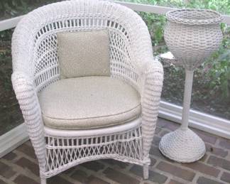 Scr Porch Vintage Wicker Chair and Fern Stand