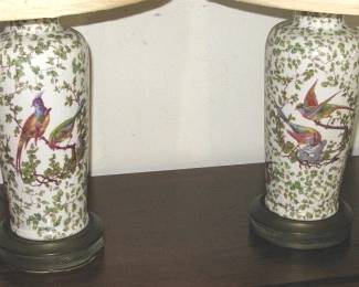 Liv Rm 23 Pair of porcelain bird lamps