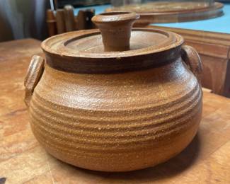 Brown Ribbed Stoneware Casserole Dish