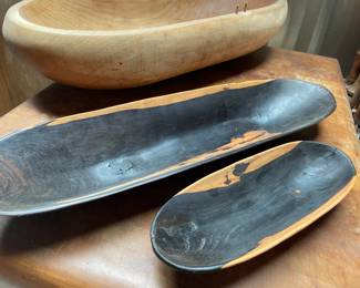 Pair of Carved Ziricote Wood Dough Bowls
