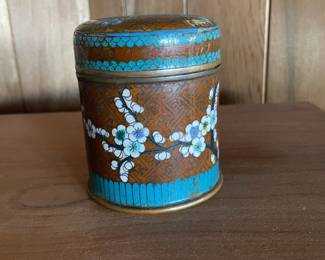  Blue/Brown Cloisonné Lidded Cigarette Box 