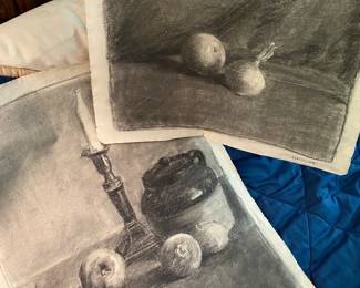 Student charcoal still life drawings 