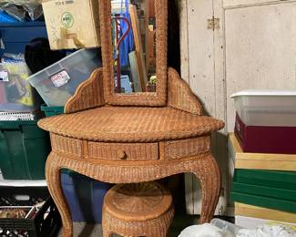 Wicker vanity and stool