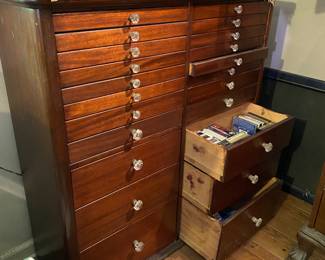 Dental cabinet with milk glass inserts