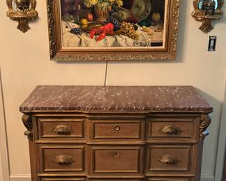 Marble Top Bureau with Gold Wash