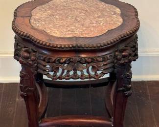 Vintage Carved Side Table w/Marble Top